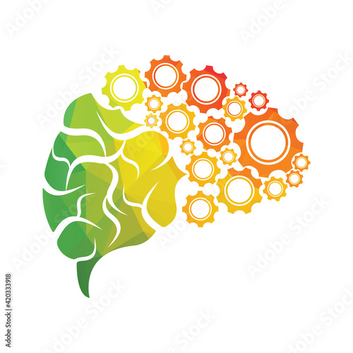 Technical human gears brain vector design. Digital human brain shape with gears idea concept innovation genius.