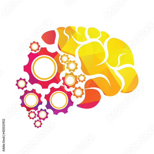 Technical human gears brain vector design. Digital human brain shape with gears idea concept innovation genius.