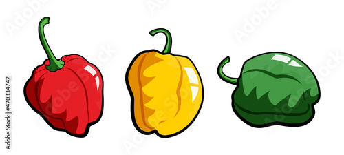 Scotch bonnet pepper cartoon illustration vector icon set
