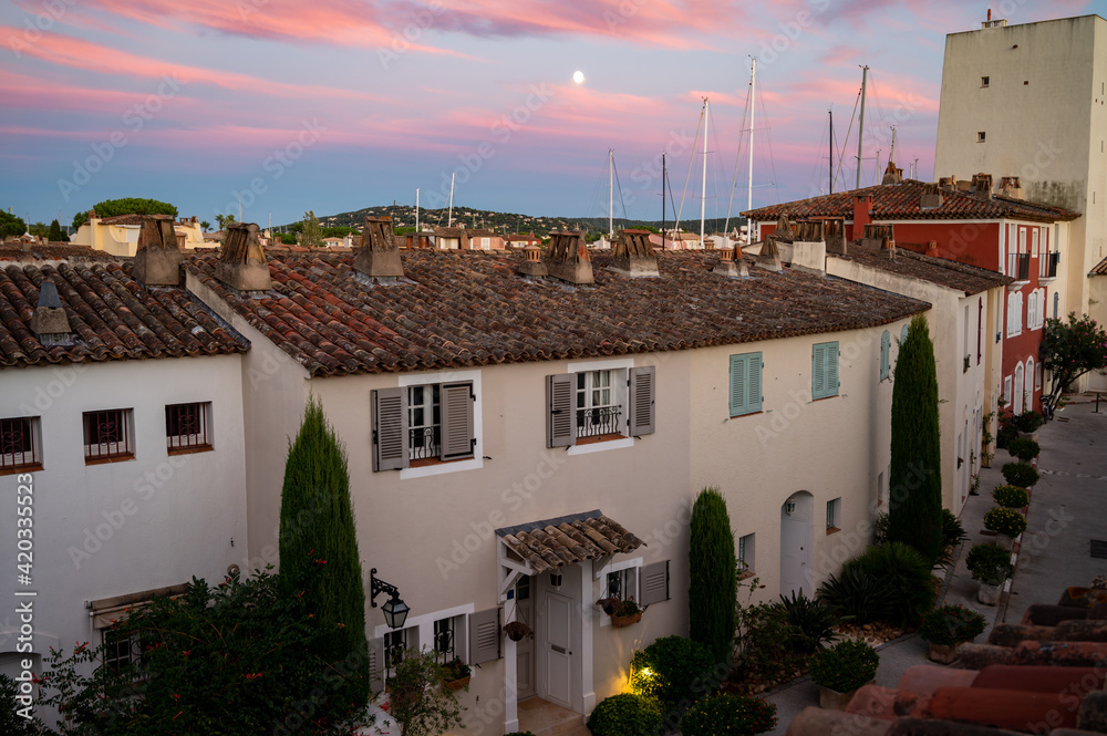 Obraz premium View on houses, roofs, canals and boats in Port Grimaud, Var, Provence, France