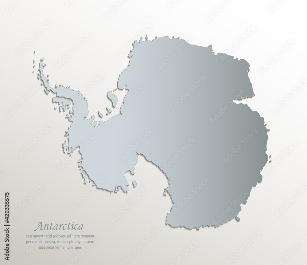 Antarctica map, white blue card paper 3D vector
