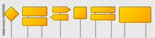 Road traffic signs set. Blank board with place for text. Mockup. Isolated information sign. Direction. Vector illustration.