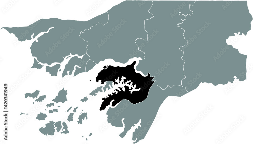 Obraz premium Black highlighted location map of the Bissau-Guinean Quinara region inside gray map of the Republic of Guinea-Bissau