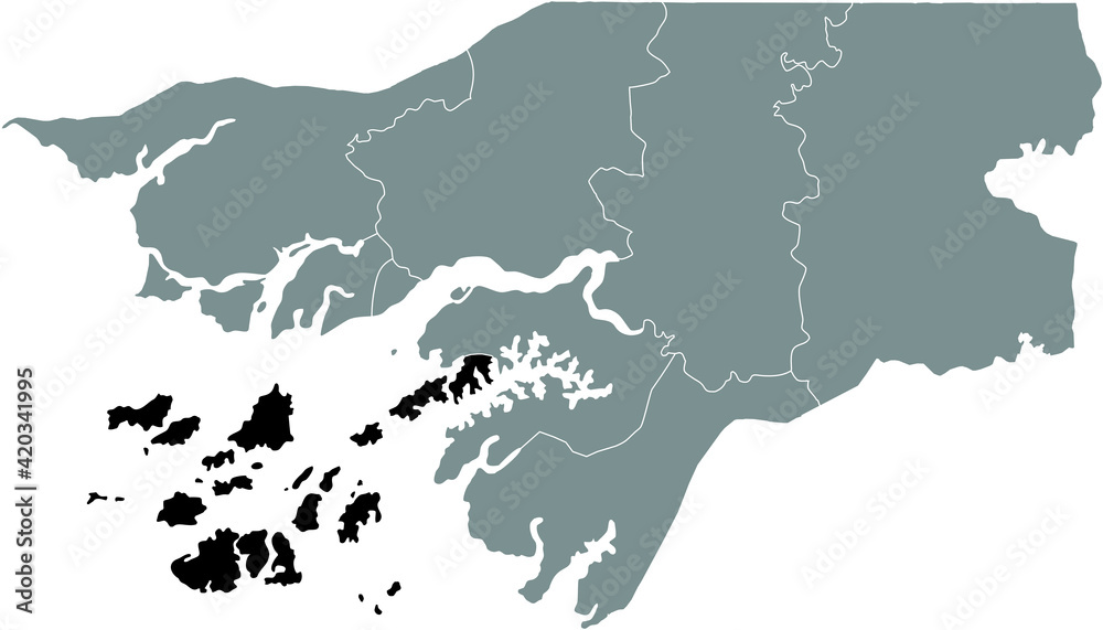Obraz premium Black highlighted location map of the Bissau-Guinean Bolama region inside gray map of the Republic of Guinea-Bissau
