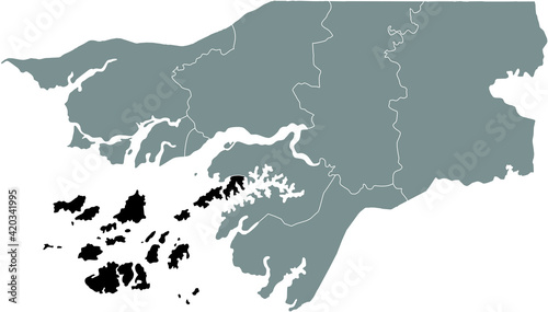Black highlighted location map of the Bissau-Guinean Bolama region inside gray map of the Republic of Guinea-Bissau photo