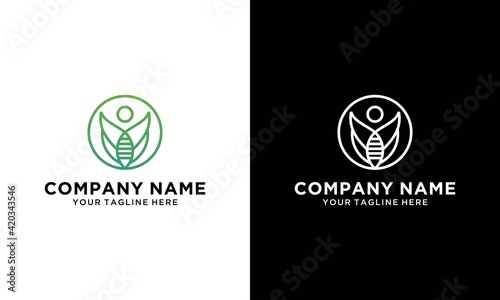 DNA people leaf vector logo design. Medicine person icon symbol. Man science tech logotype.