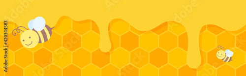 vector background with bees and honey for banners, cards, flyers, social media wallpapers, etc.