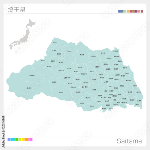 埼玉県の地図・Saitama・市町村名（市町村・区分け）