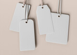 3D Illustration. Set of blank tags tied with a string.