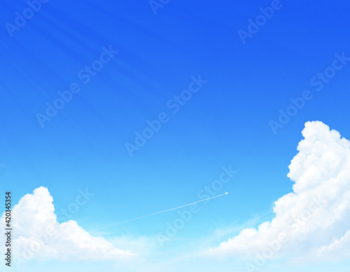 美しい空と飛行機雲のイラスト 