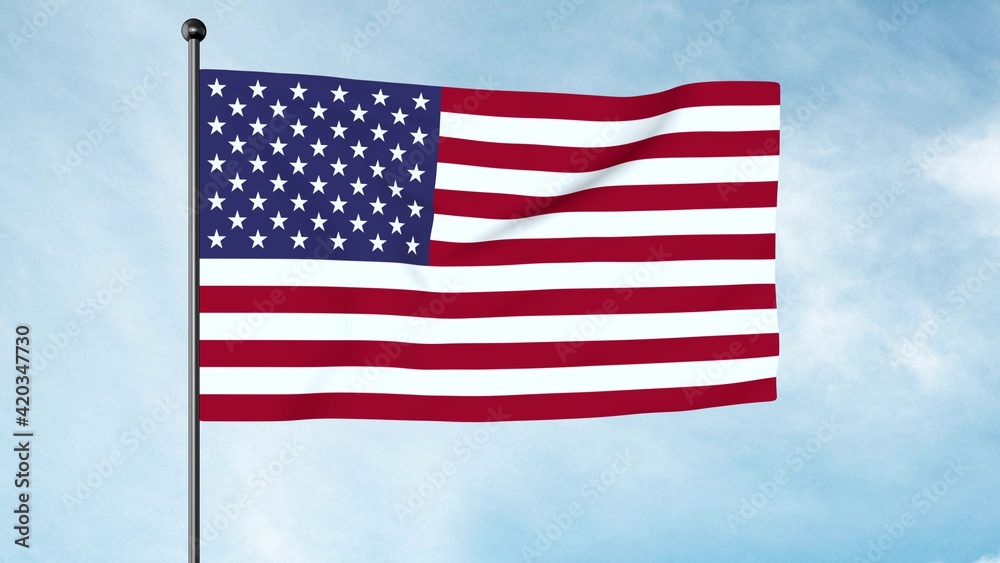3D Illustration of flag of the United States of America, the American flag or the U.S. flag, is the national flag of the United States.