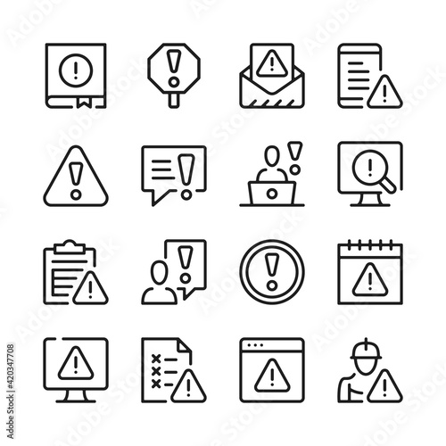 Warning line icons set. Modern graphic design concepts, simple outline elements collection. Vector line icons