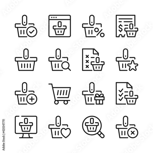 Shopping basket line icons set. Modern graphic design concepts, simple outline elements collection. Vector line icons