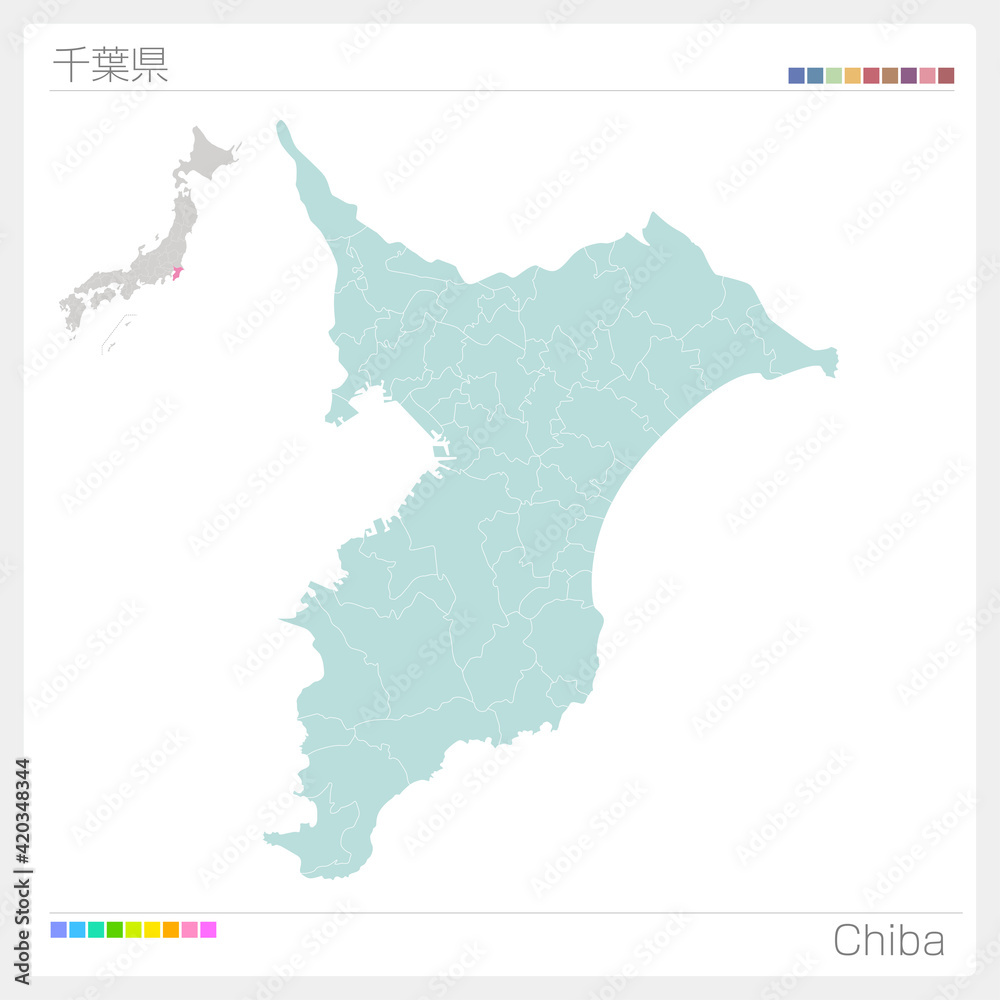 千葉県の地図・Chiba・市町村名（市町村・区分け）