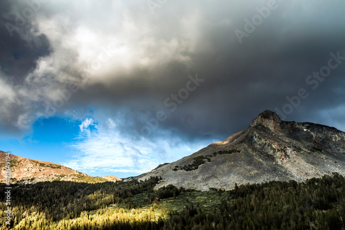 jagged mountain peaks seen in Tioga Pass in Yosemite National Park, California taken during summer.