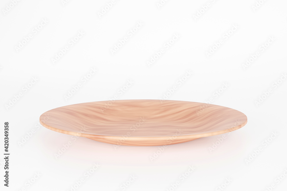 Empty wood plate on white background, 3d illustration Empty wood plate on white background, 3d illustration