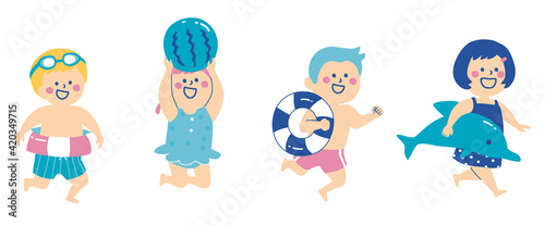 水着の子供たちのイラスト
