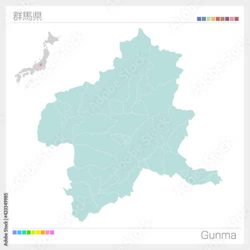 群馬県の地図・Gunma（市町村・区分け）