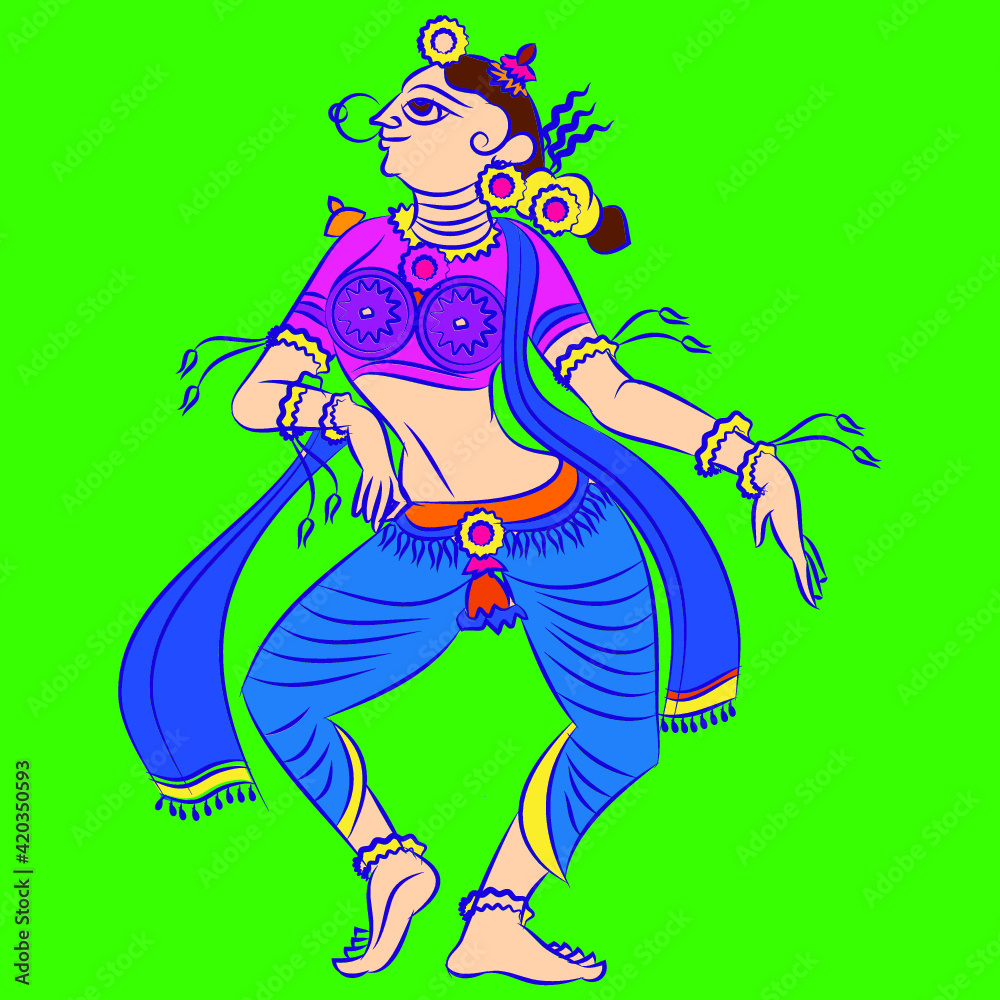Gopika or Sevika, lord's servant's drawn in Indian folk art form Kalamkari, for textile printing, coloring book, textile/ fabric prints, phone case, greeting card. logo, calendar Gopika or Sevika, lord's servant's drawn in Indian folk art form Kalamkari, for textile printing, coloring book, textile/ fabric prints, phone case, greeting card. logo, calendar