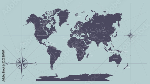 Wallpaper Mural The world map in vintage style  with all countries boundaries and names  Torontodigital.ca