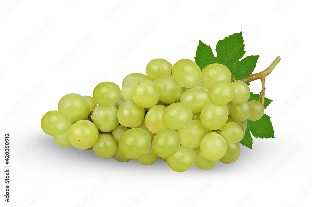 Green Seedless grape isolated. Grapes on white. With clipping path. Full depth of field.