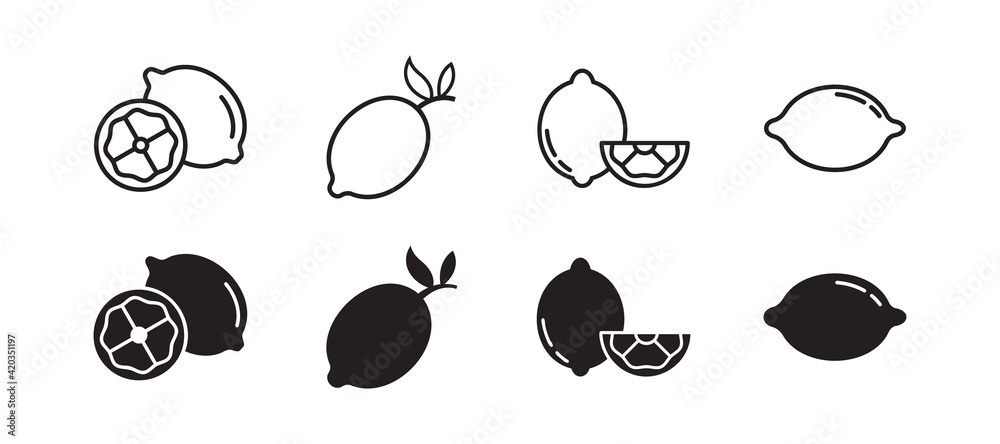 Lemon icon set. Vector graphic illustration. Suitable for website design, logo, app, template, and ui. 