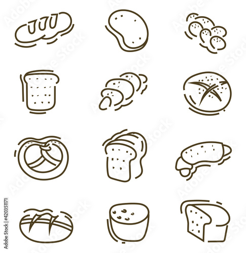 Different kinds of bread, illustration, vector on a white background