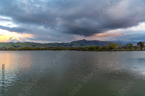 View of Lake Elizabeth and Mount Mission Peak in the evening, Fremont Central Park