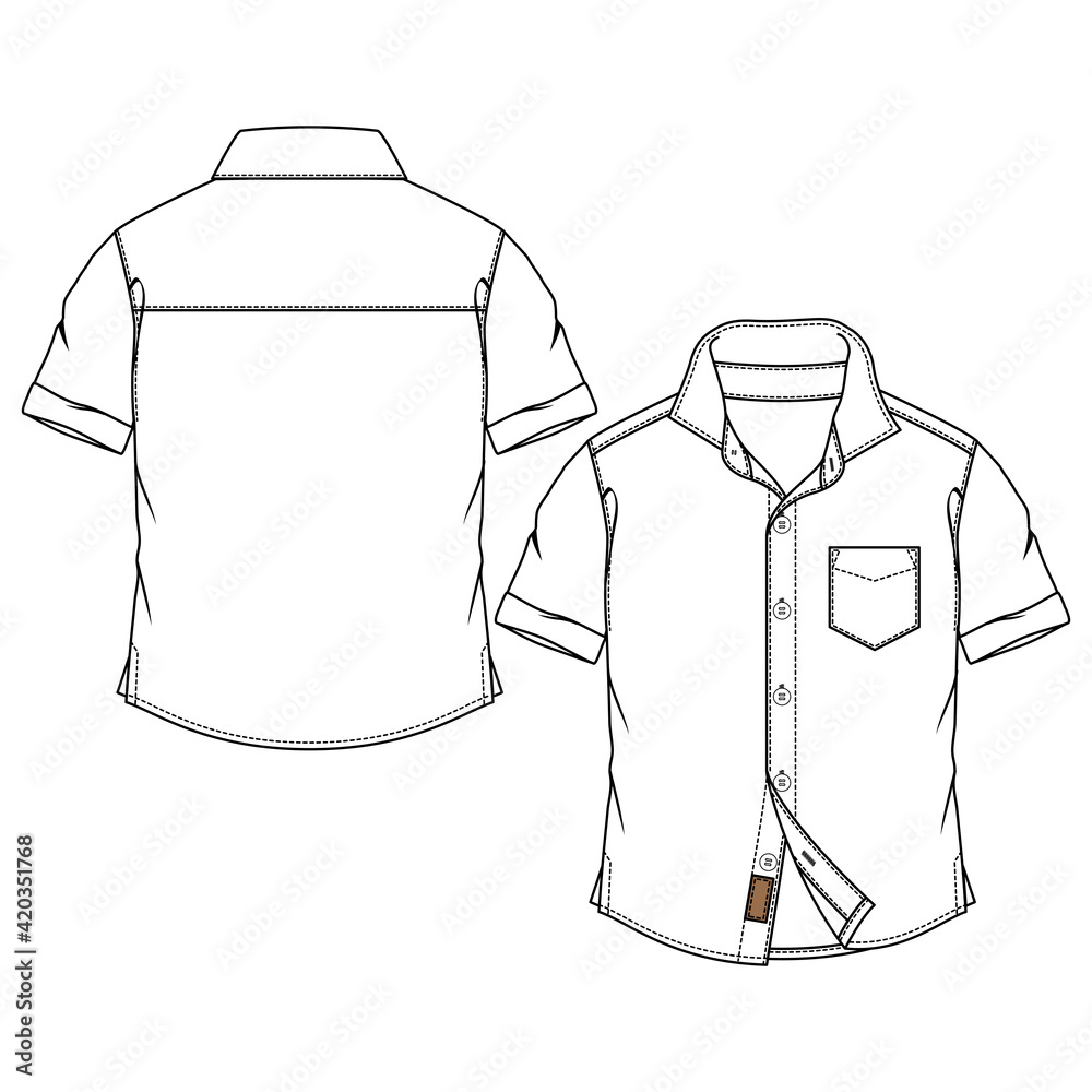 Boys Short Sleeve Shirt fashion flat sketch template. Technical Fashion ...