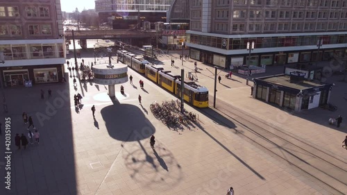 Famous Alexanderplatz Square in Berlin from above - aerial view. Amazing drone footage photo