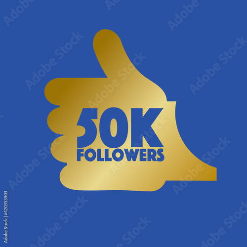 50K Likes Hand Thumbs Up Sign Symbol Vector Illustration.