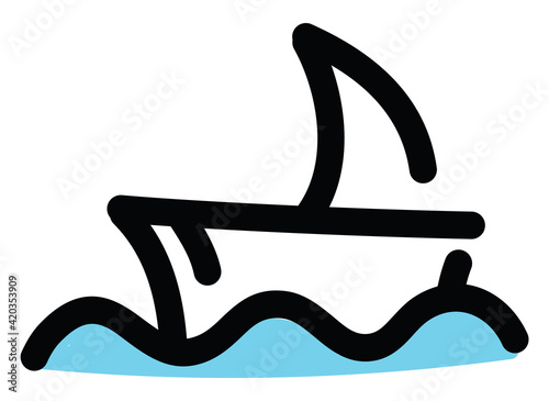 Ship sailing on a water, illustration, vector on a white background