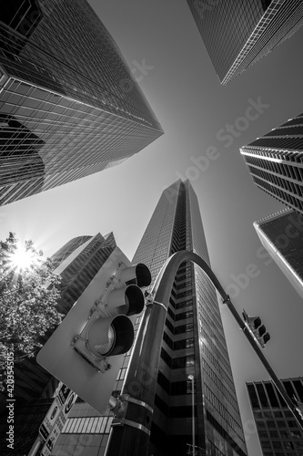 Looking up at office towers. Black and White. 