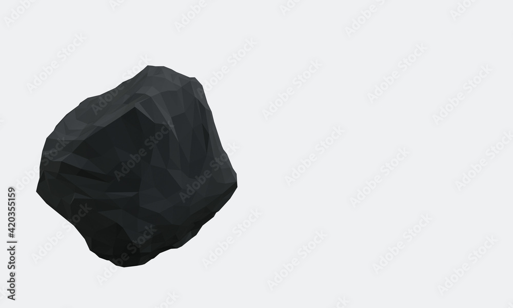 3D rendered black rock on white background.