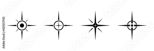 Black north sign vector set. Compass direction symbol for mapping.