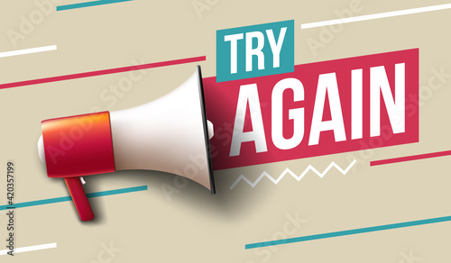 "Try Again" banner with megaphone