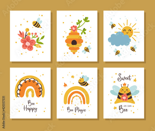 Honey Bee kids vector poster templates bundle