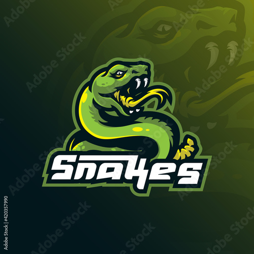 snake mascot logo design with modern illustration concept style for badge, emblem and t shirt printing. snake illustration for sport and esport team.
