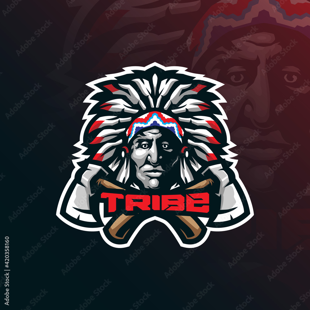 tribe mascot logo design with modern illustration concept style for badge, emblem and tshirt printing. angry tribe illustration for sport team.