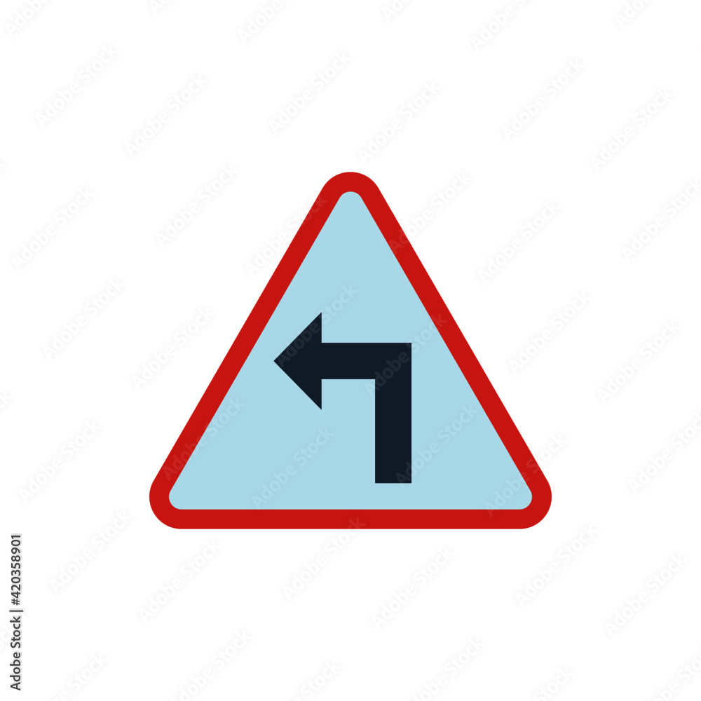 Turn Left Traffic Sign Vector icon, isolated on white background Turn Left Traffic Sign Vector icon, isolated on white background