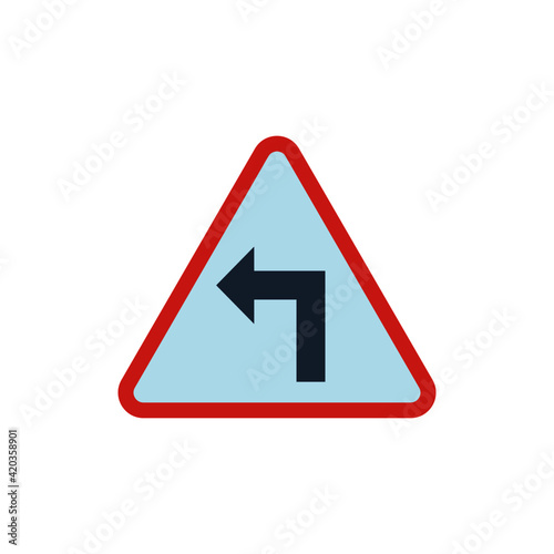 Turn Left Traffic Sign Vector icon, isolated on white background