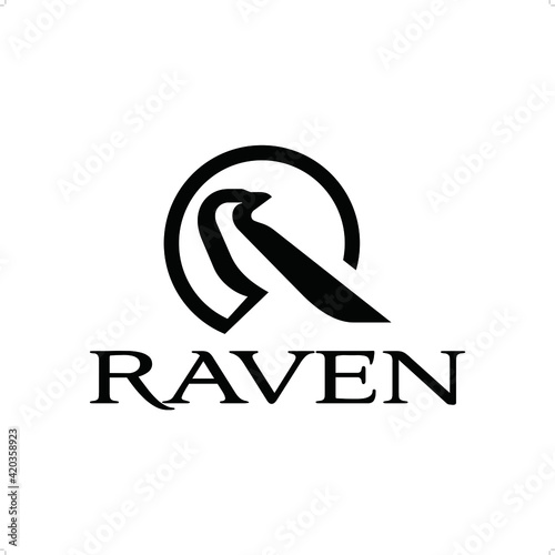 Simple black and white raven logo template