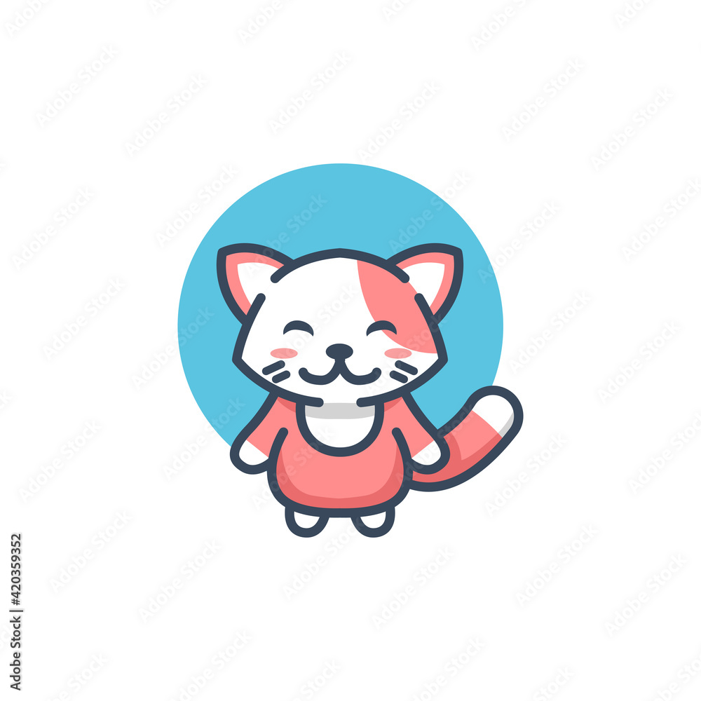 Cute Pink Cat Mascot Vector Illustration. Cute Cat Isolated On White Background. Cute Pink Cat Mascot Vector Illustration. Cute Cat Isolated On White Background.