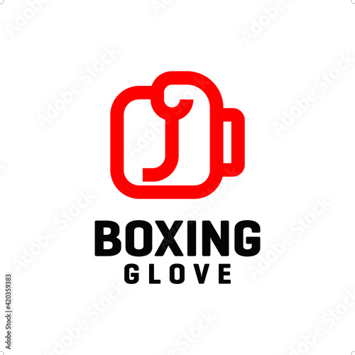 Simple mono line art boxing glove logo template