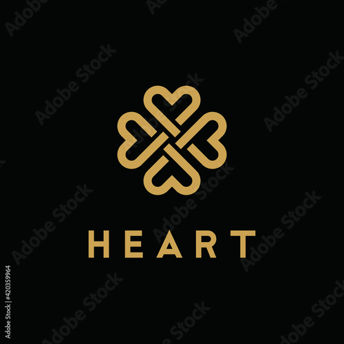 Four hearts simple line art logo template