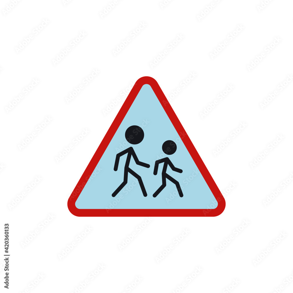Caution Children Crossing Road Sign icon, isolated on white background Caution Children Crossing Road Sign icon, isolated on white background