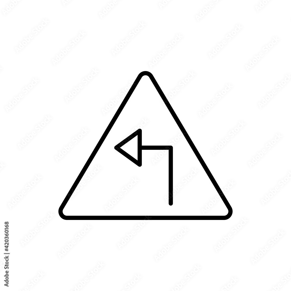 Turn Left Traffic Sign Vector in flat black line style, isolated on white background Turn Left Traffic Sign Vector in flat black line style, isolated on white background