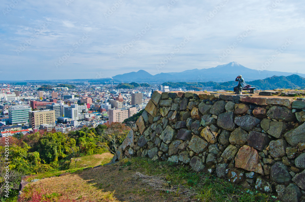 Daisen mountain from Yonago castle ruins, Tottori, Japan.
