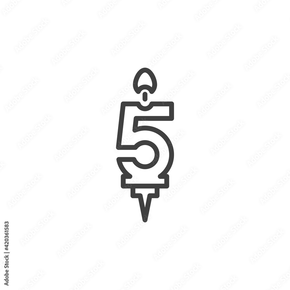 Number 5 candle line icon. linear style sign Number 5 candle line icon. linear style sign