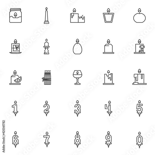 Wax candles line icons set. linear style